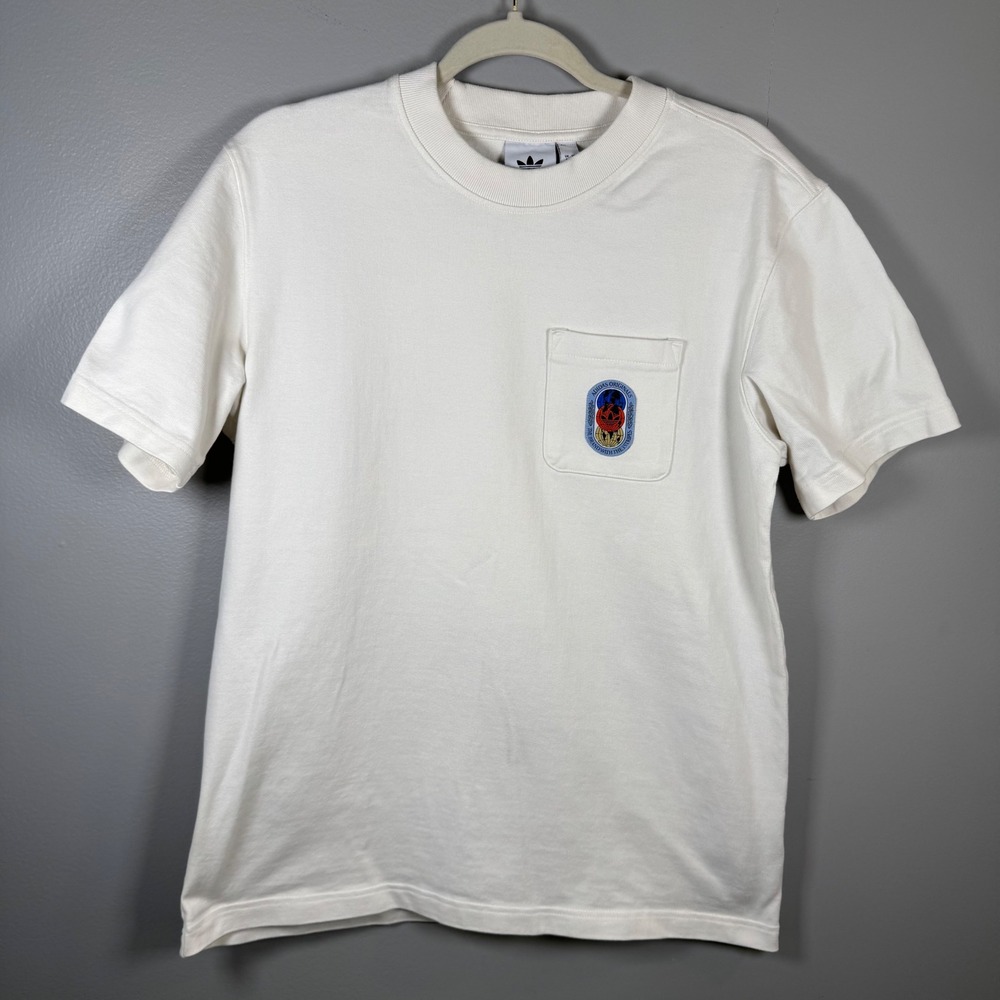 Adidas Originals OLPC Mens Pocket T-Shirt Off-White Cream Graphic Patch Small S - Picture 1 of 7